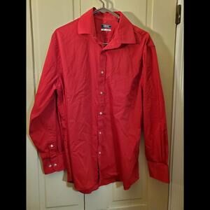 Izod Mens Slim Fit  15  Solid Red Long Sleeve Casual Work L